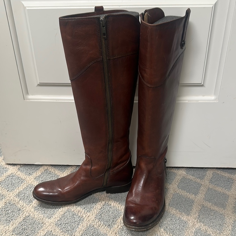 Frye Melissa Tab Brown Leather Riding Boots